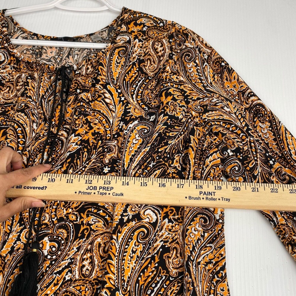 Tahari Women's Floral Blouse, Size 1X/1G 3/4 Sleeve Crew Neck Drawstring,Spring - Picture 5 of 13